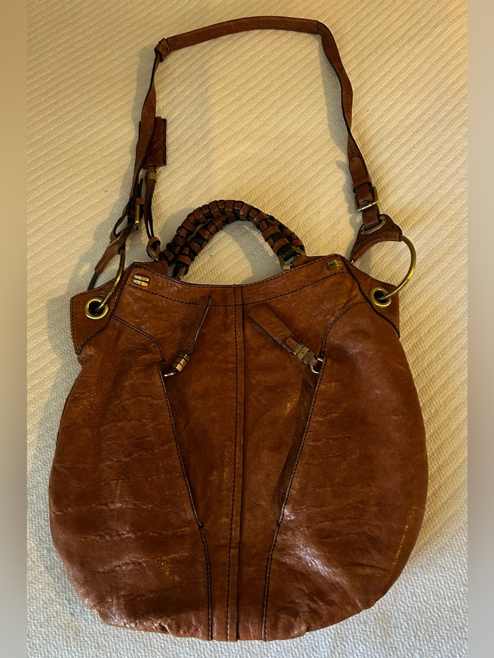 orYANY Gwen Cognac Brown Leather Hobo Shoulder Bag